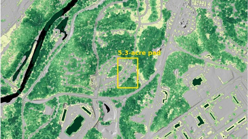 Canopy height model of the Devens parcel, showing trees the ground survey has to see through