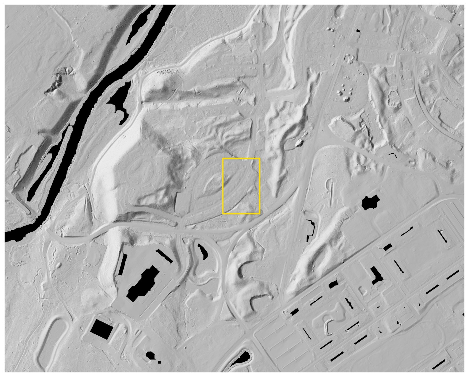 Bare-earth lidar hillshade of the Devens parcel
